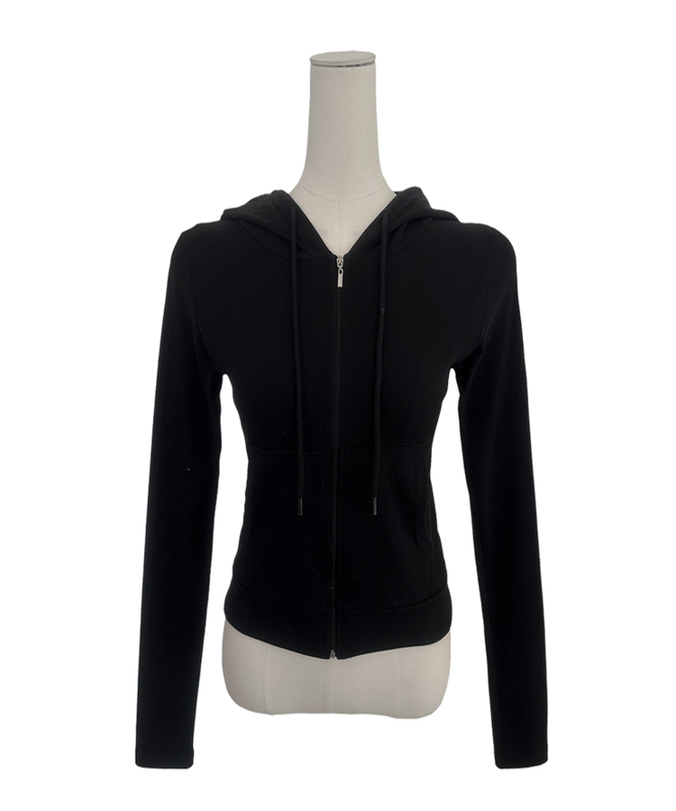 リブセミクロップドフードジップアップ