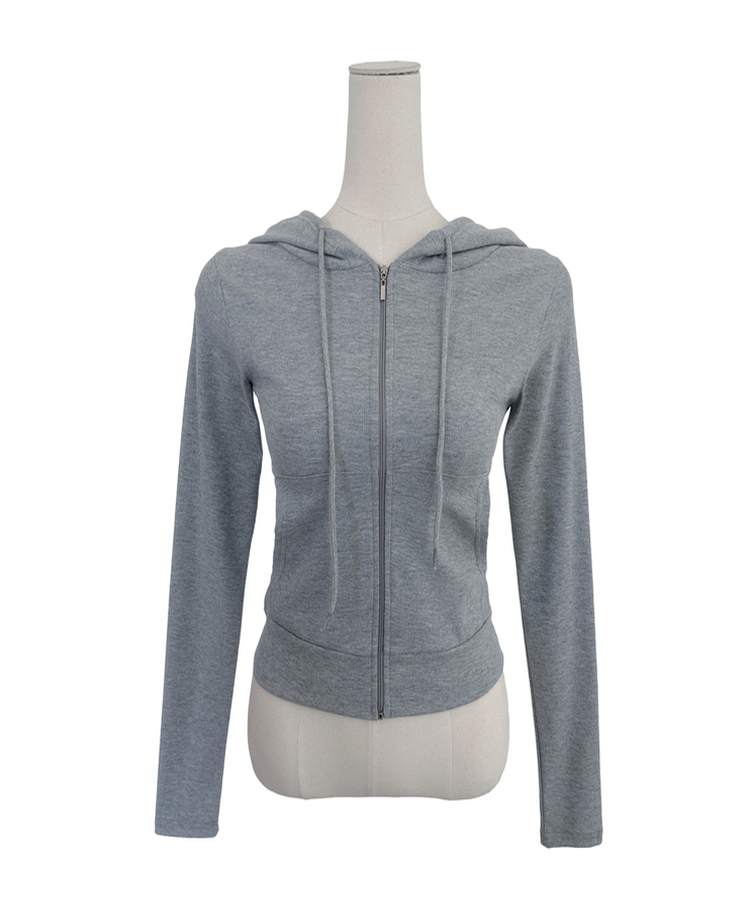 リブセミクロップドフードジップアップ