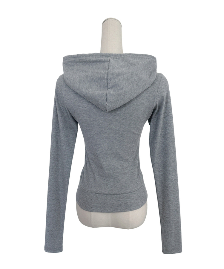 リブセミクロップドフードジップアップ