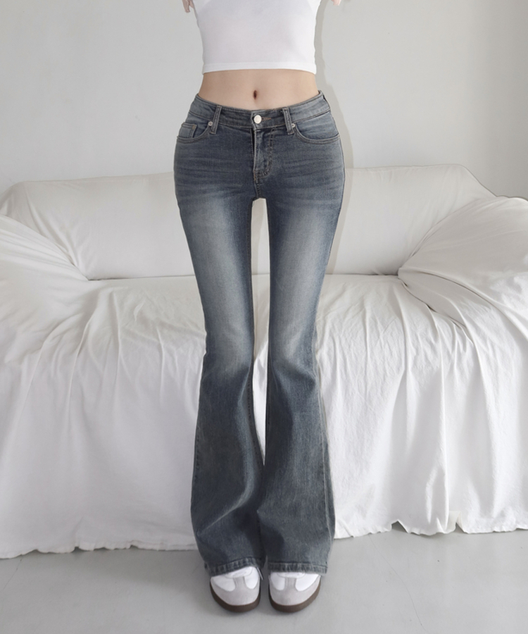 骨盤パットビンテージブーツカットパンツ GRAYISH LIGHT BLUE