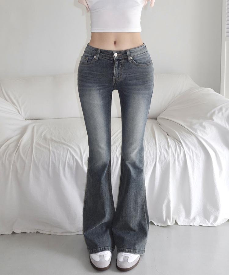 骨盤パットビンテージブーツカットパンツ GRAYISH LIGHT BLUE