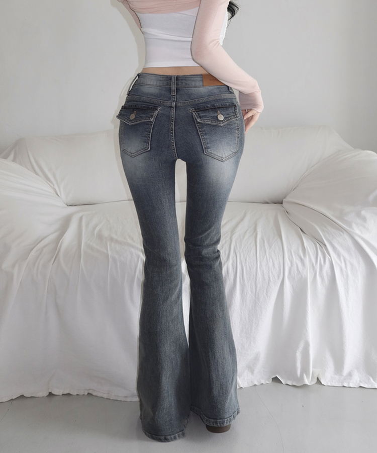 骨盤パットビンテージブーツカットパンツ GRAYISH LIGHT BLUE