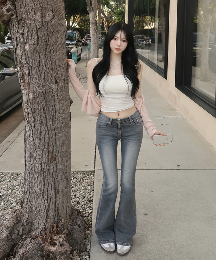 骨盤パットビンテージブーツカットパンツ GRAYISH LIGHT BLUE