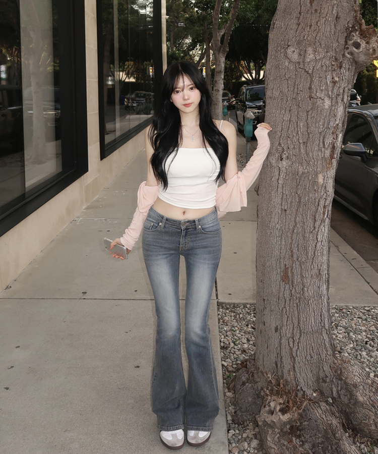 骨盤パットビンテージブーツカットパンツ GRAYISH LIGHT BLUE