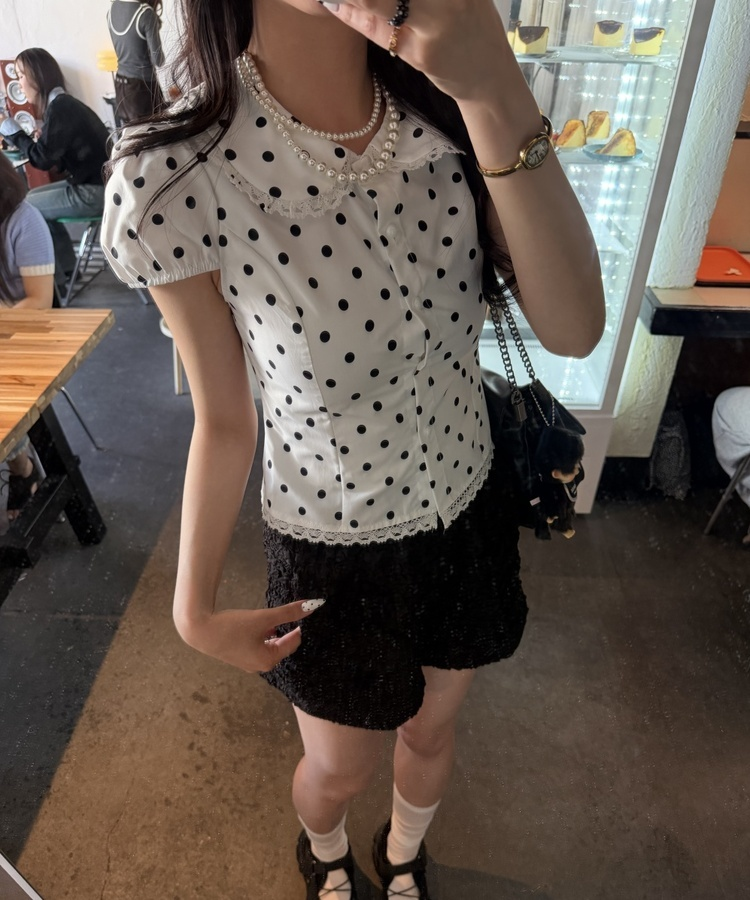 도트 퍼프 블라우스 아이보리