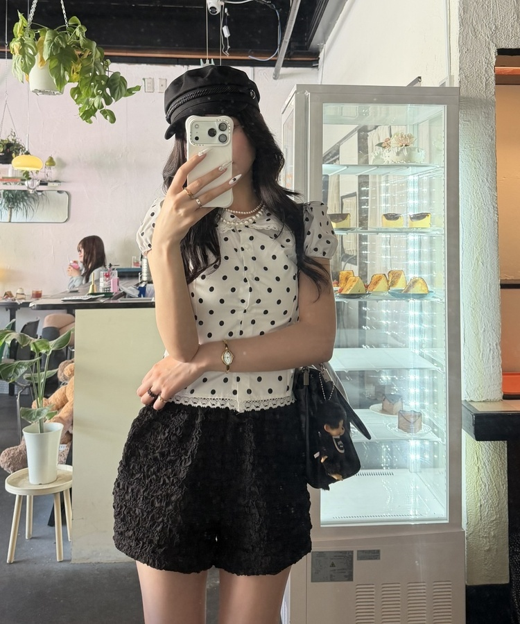 도트 퍼프 블라우스 아이보리