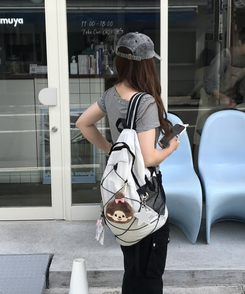메쉬 스트링 백팩 아이보리