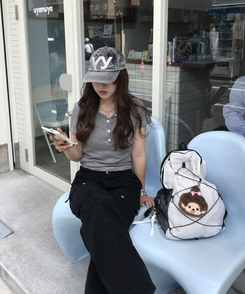 메쉬 스트링 백팩 아이보리