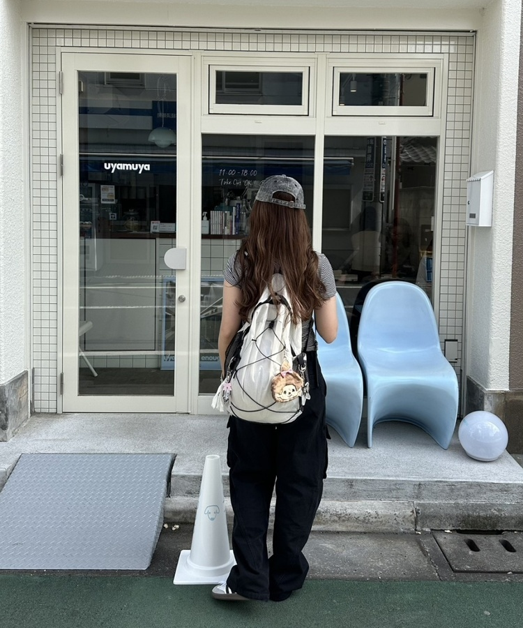 메쉬 스트링 백팩 아이보리
