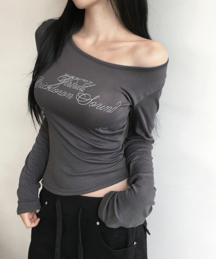 리에트 레터링 긴팔 티셔츠 슬림핏 유넥 롱슬리브 여리 힙무드 스판 레이어드 얇은 티 데일리룩 간절기템 사계절템 봄 티셔츠 차콜