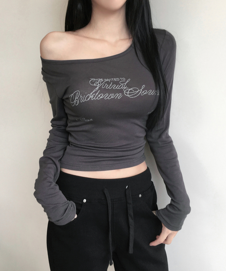 리에트 레터링 긴팔 티셔츠 슬림핏 유넥 롱슬리브 여리 힙무드 스판 레이어드 얇은 티 데일리룩 간절기템 사계절템 봄 티셔츠 차콜