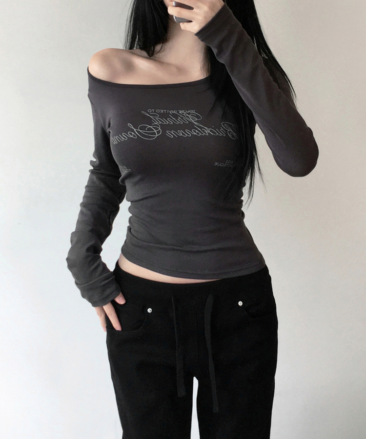 리에트 레터링 긴팔 티셔츠 슬림핏 유넥 롱슬리브 여리 힙무드 스판 레이어드 얇은 티 데일리룩 간절기템 사계절템 봄 티셔츠 차콜