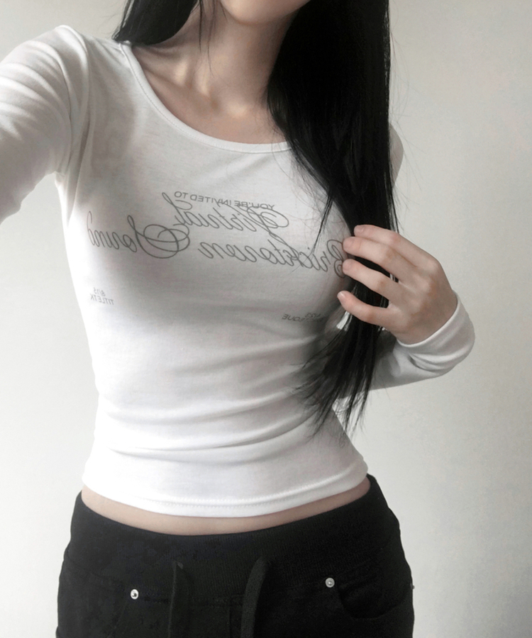 리에트 레터링 긴팔 티셔츠 슬림핏 유넥 롱슬리브 여리 힙무드 스판 레이어드 얇은 티 데일리룩 간절기템 사계절템 봄 티셔츠 아이보리