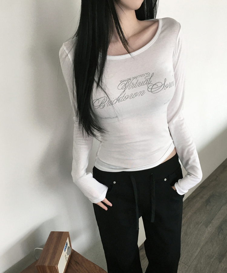 리에트 레터링 긴팔 티셔츠 슬림핏 유넥 롱슬리브 여리 힙무드 스판 레이어드 얇은 티 데일리룩 간절기템 사계절템 봄 티셔츠 아이보리