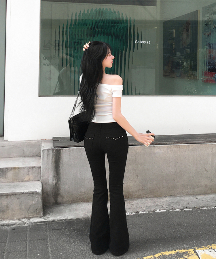 スタッズブーツカットパンツ BLACK