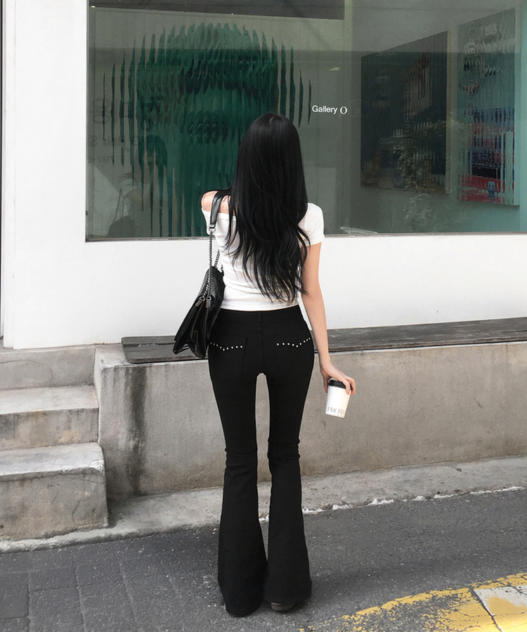 スタッズブーツカットパンツ BLACK