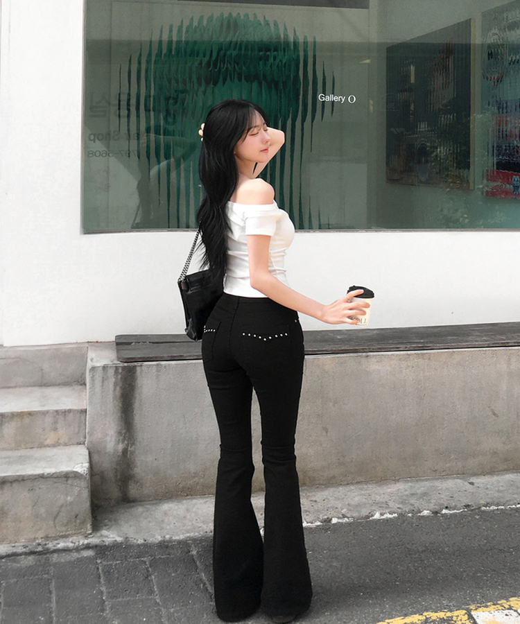 スタッズブーツカットパンツ BLACK