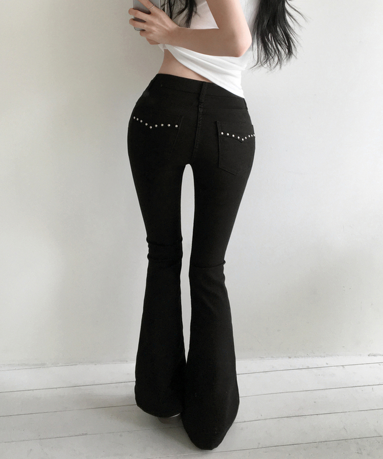 スタッズブーツカットパンツ BLACK