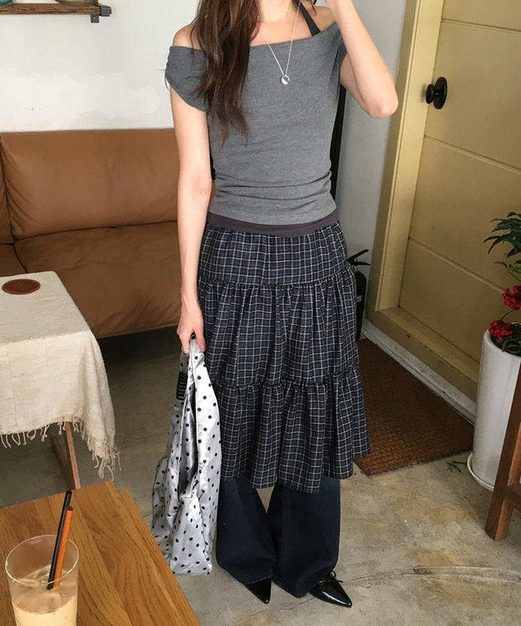 チェックミディスカート BLACK