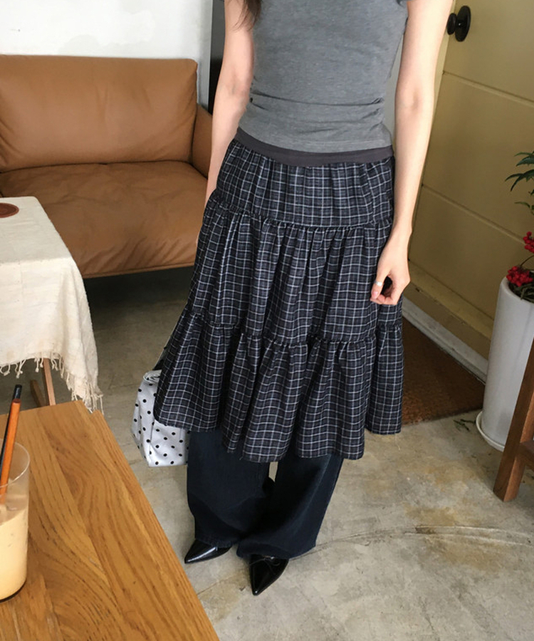 チェックミディスカート BLACK