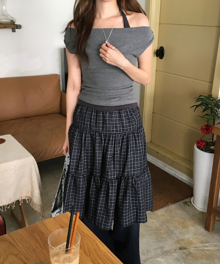 チェックミディスカート BLACK