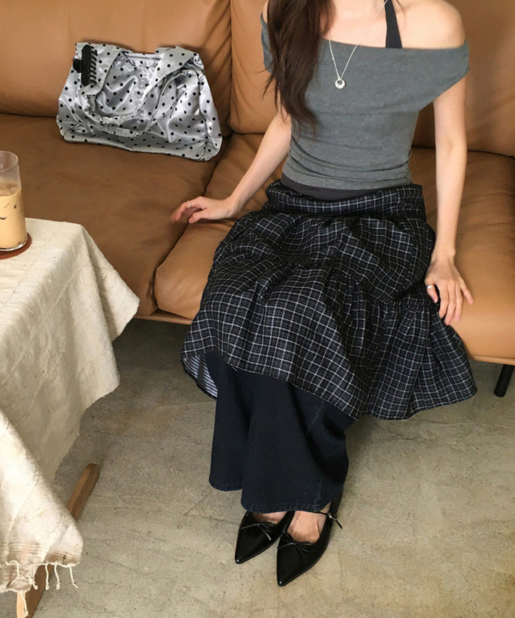 チェックミディスカート BLACK