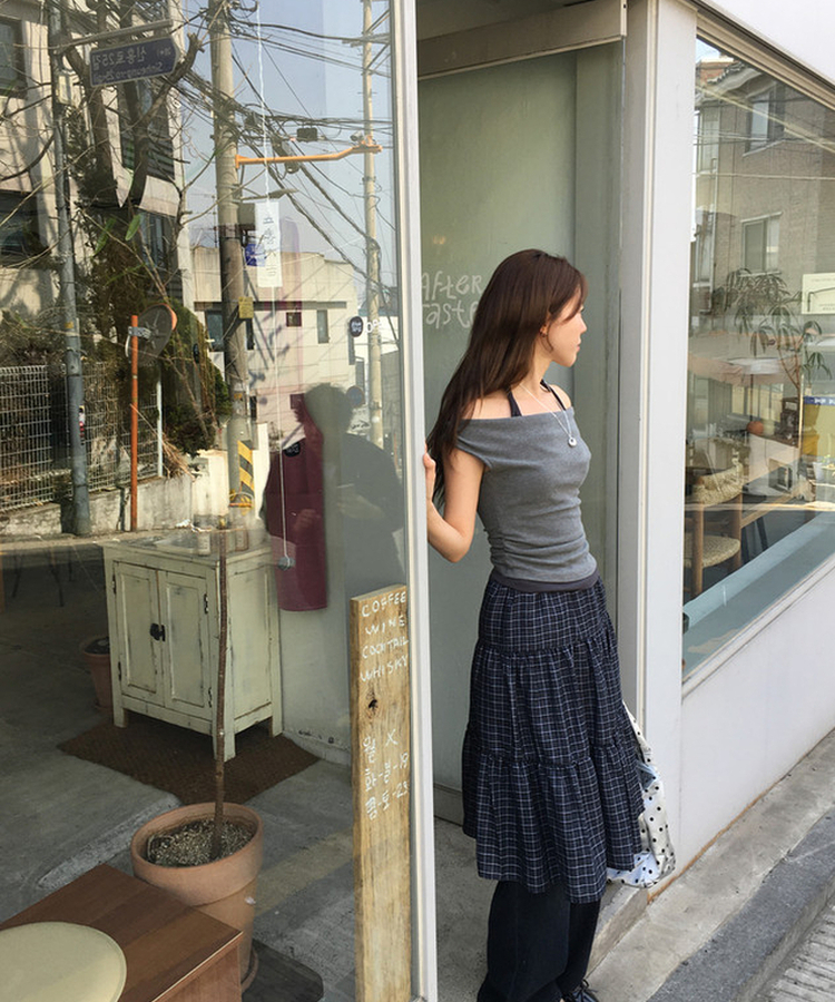 チェックミディスカート BLACK