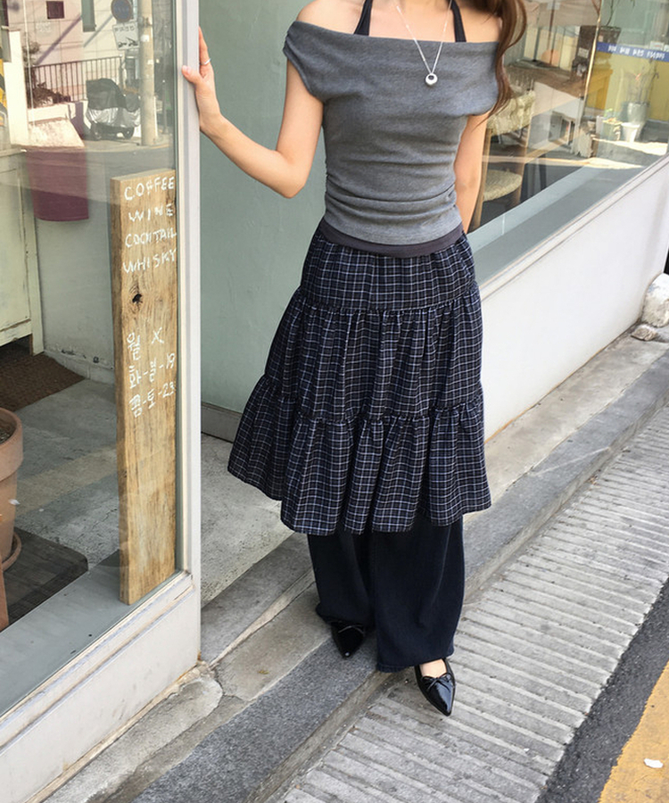 チェックミディスカート BLACK