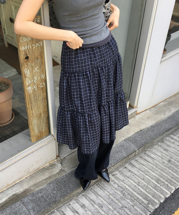 チェックミディスカート BLACK