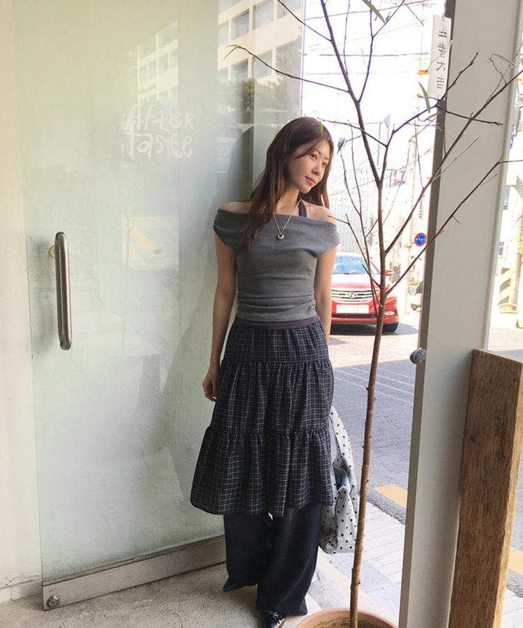 チェックミディスカート BLACK