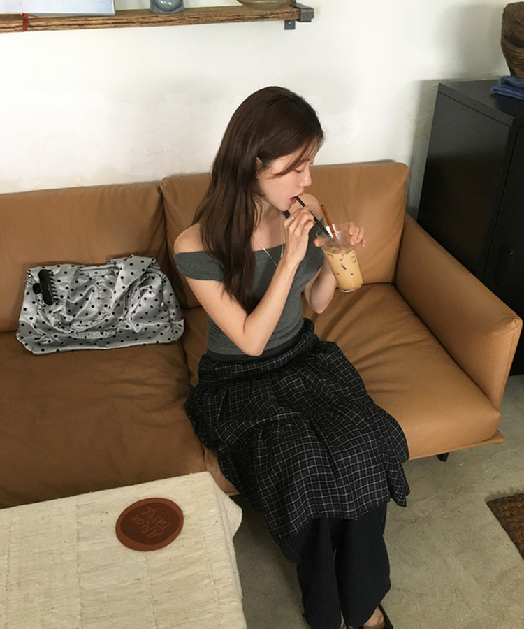 チェックミディスカート BLACK