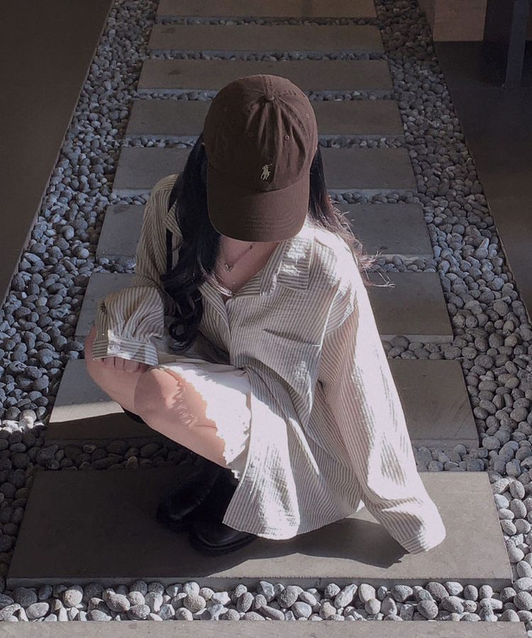 빙그레 투웨이 옆단추 스트라이프 루즈핏 셔츠 남방 아이보리