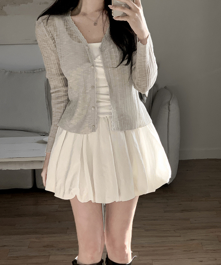 ディープVネックレースシアーカーディガン GRAY