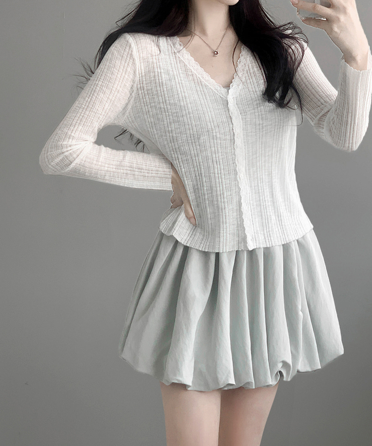 ディープVネックレースシアーカーディガン IVORY