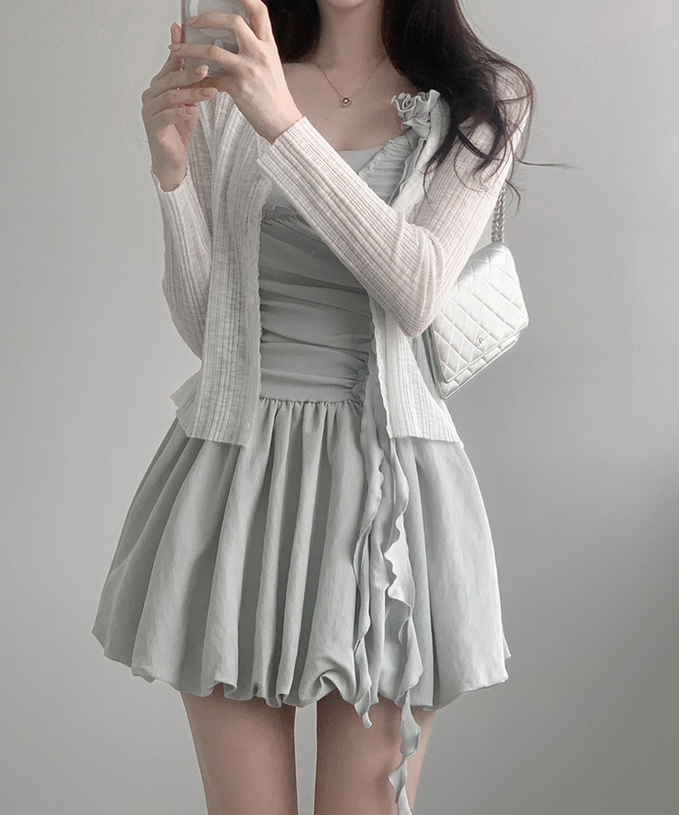 ディープVネックレースシアーカーディガン IVORY