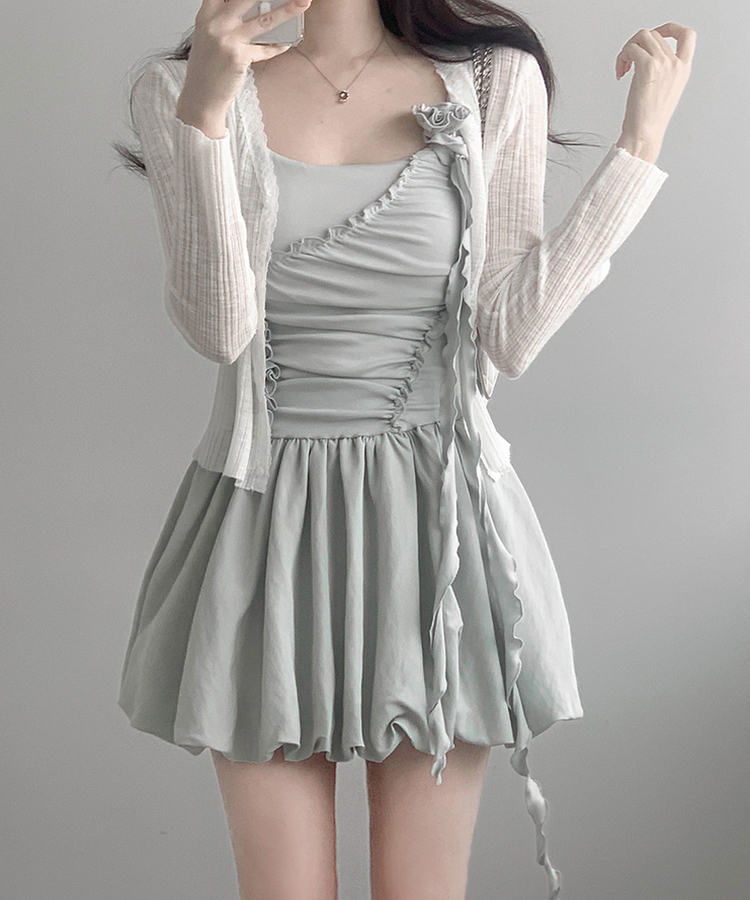 ディープVネックレースシアーカーディガン IVORY