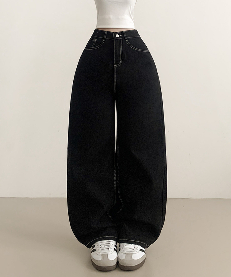 ステッチストレートワイドパンツ BLACK