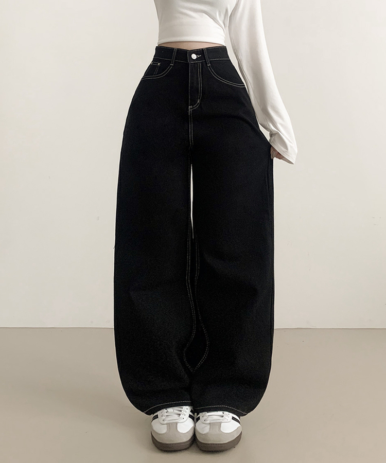 ステッチストレートワイドパンツ BLACK