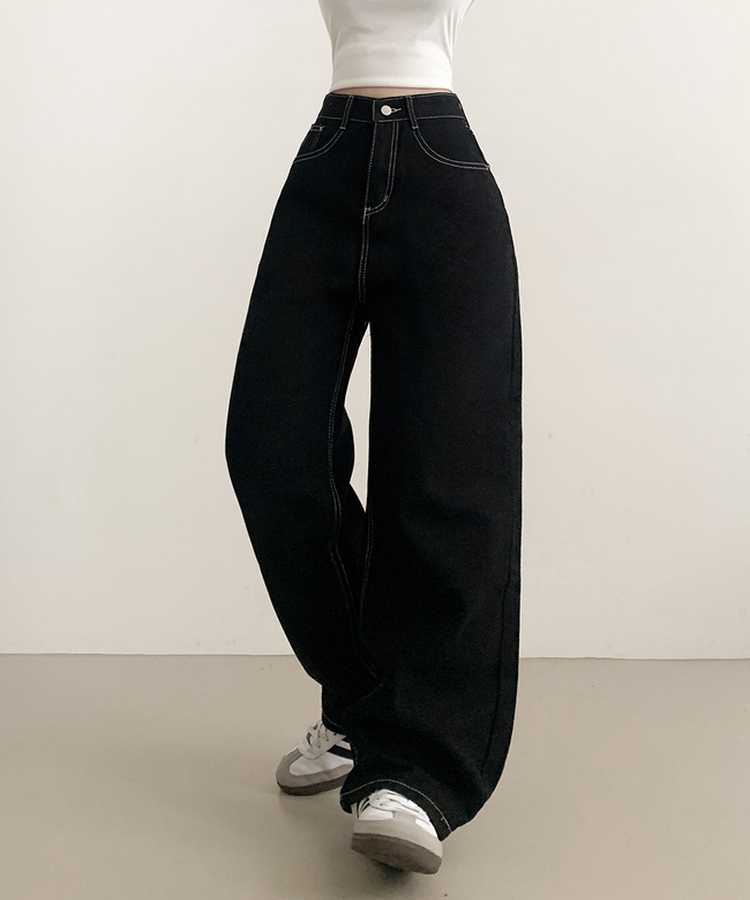 ステッチストレートワイドパンツ BLACK