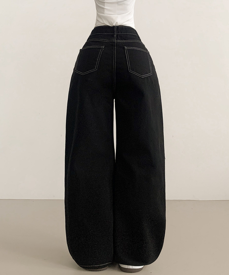 ステッチストレートワイドパンツ BLACK