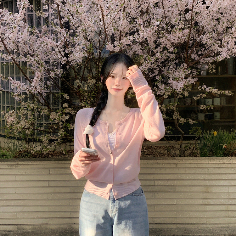 햇빛차단 레이스패치 썸머 라운드 핑크 파스텔 시스루 여름가디건 팔뚝살커버 벚꽃룩 핑크