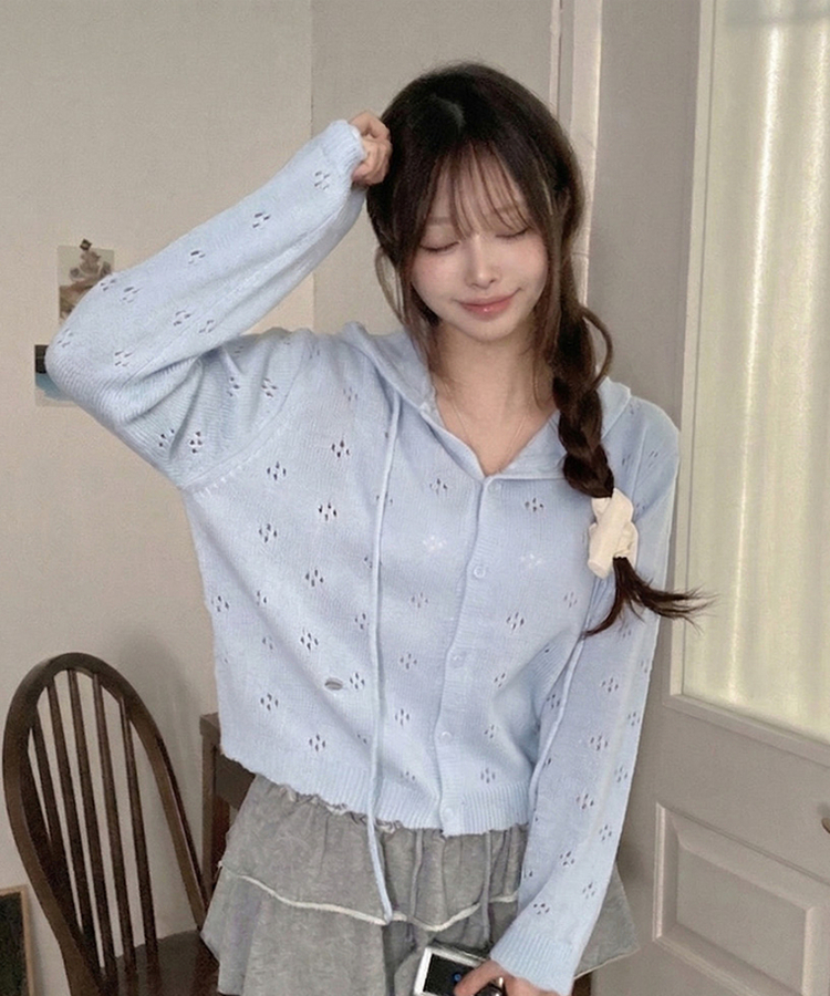 리브 후드 스카시 플라워 펀칭 팬던트 후드 가디건 소라