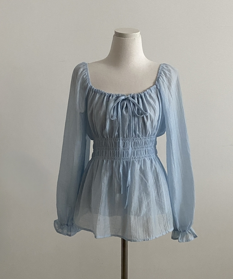 リボンシャーリングフレアブラウス