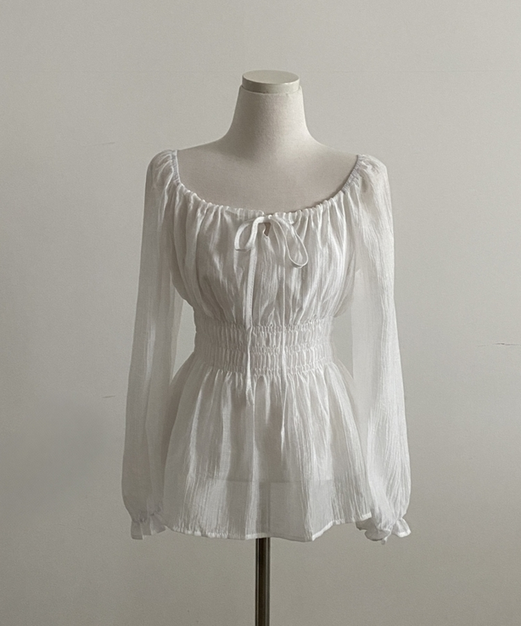 リボンシャーリングフレアブラウス