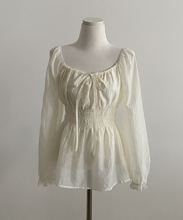 リボンシャーリングフレアブラウス