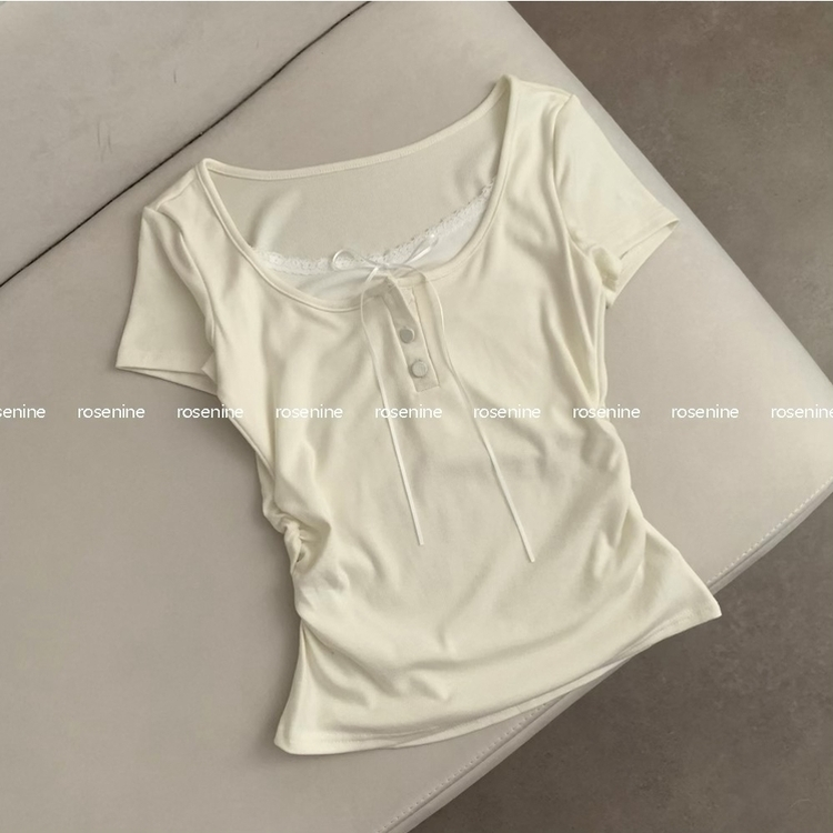 썸머 코코 레이어드 레이스 티셔츠 상의 단추 리본 반팔티 반소매티셔츠 봄옷 여름 여름옷 벚꽃 봄 청순 러블리 핑크