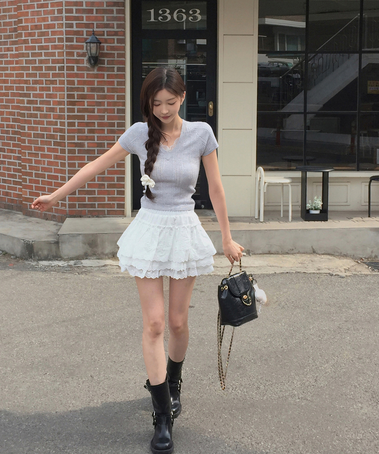 ティアードレーススカートパンツ WHITE