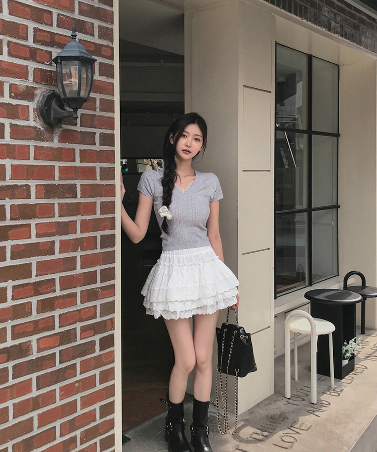 ティアードレーススカートパンツ WHITE