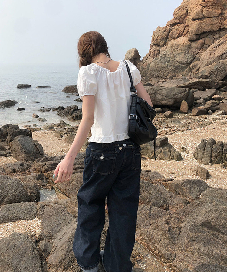 ボタンリボンフリルブラウス WHITE