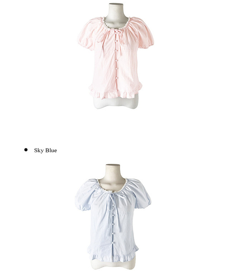 ボタンリボンフリルブラウス